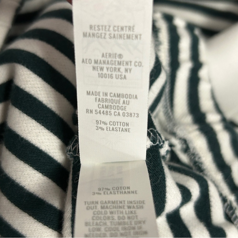 Aerie Offline Top Women's Cropped Polo S Green White Academia Striped Bubble Hem - Picture 9 of 16